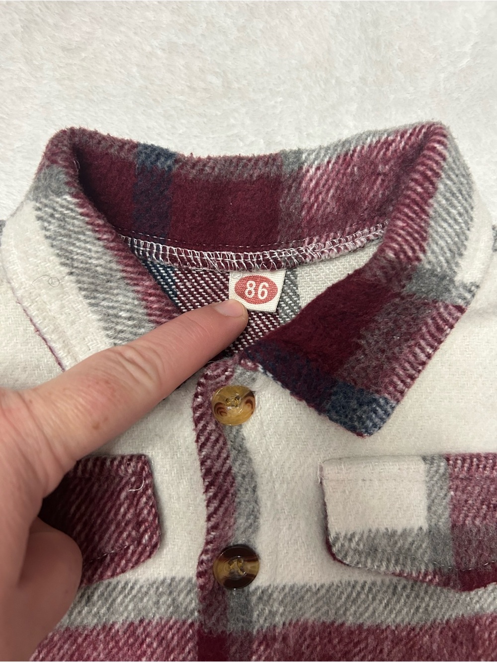 SHEIN 12-18 months cabin cozy Burgundy & Cream Plaid Button-Down Shacket - Picture 2 of 6